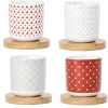 4 gobelets avec sous tasses en bois rouge et blanc