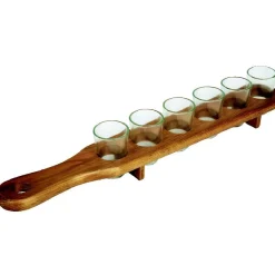 6 verres shooter sur support en bois