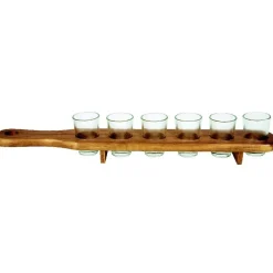 6 verres shooter sur support en bois