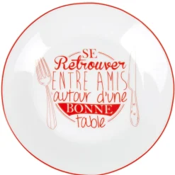 Assiette à dessert blanche et rouge