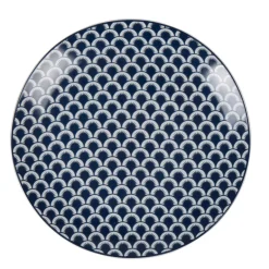 Assiette à dessert bleu foncé et blanc motif vague seigaiha