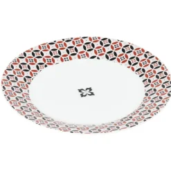 Assiette à dessert collection folk gris rouge