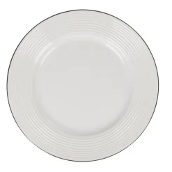 Assiette à dessert en faïence ronde blanche relief bord noir