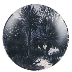 Assiette à dessert en faïence imprimé palmiers noir gris
