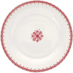 Assiette à dessert en porcelaine blanche motif Noël flocons rouges