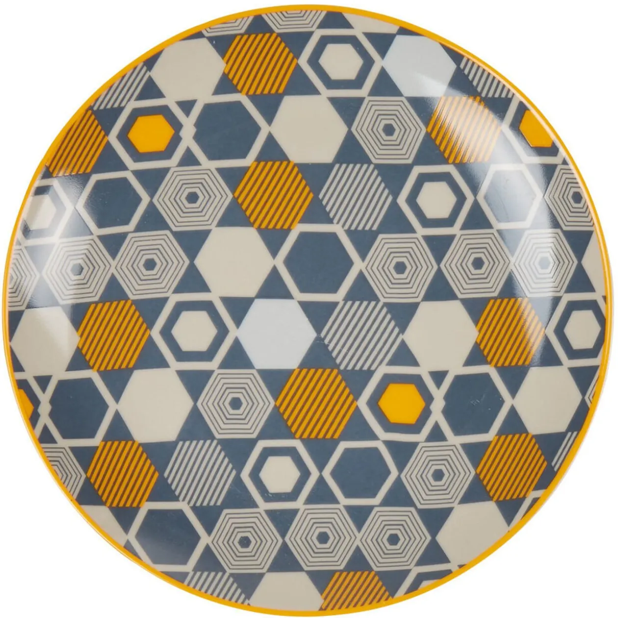 Assiette à dessert motif hexagones multicolores