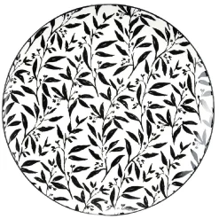 Assiette à dessert porcelaine motif feuillage noir blanc Ø19xH2cm