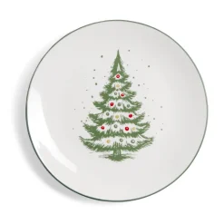 Assiette à dessert porcelaine blanche motif sapin de Noël Ø19cm