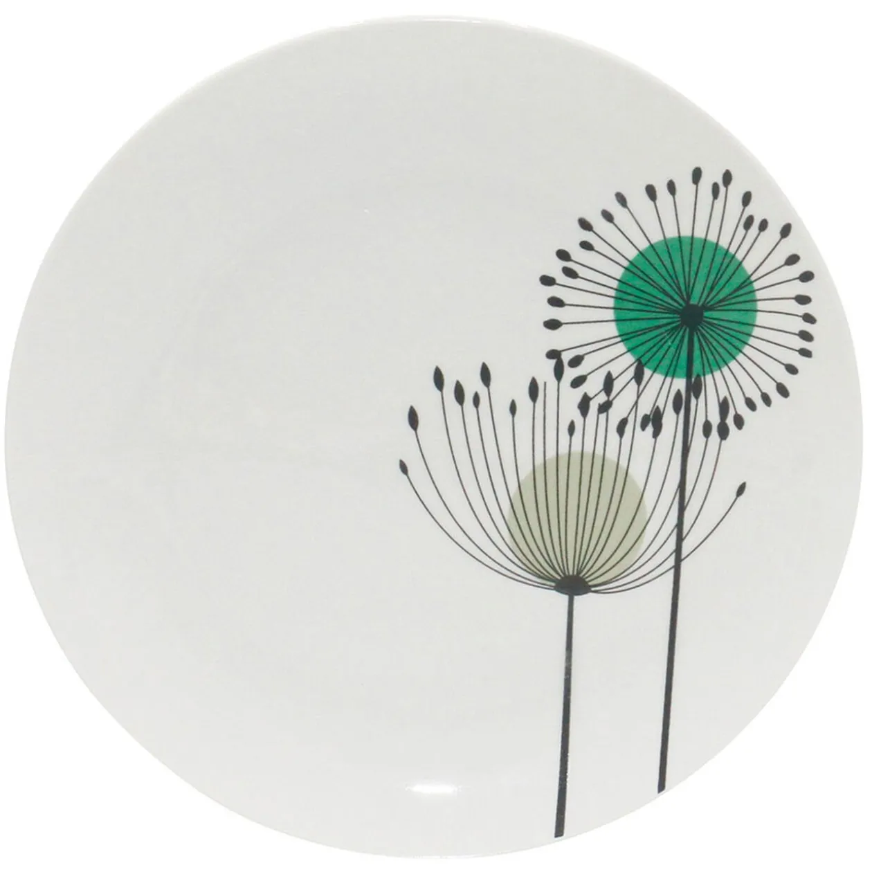 Assiette à dessert ronde aigrette pissenlit blanche