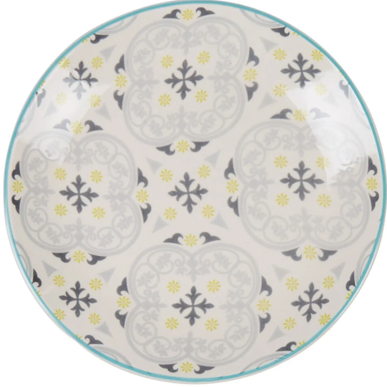 Assiette à dessert ronde beige à motif gris et jaune