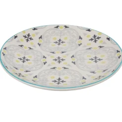 Assiette à dessert ronde beige à motif gris et jaune