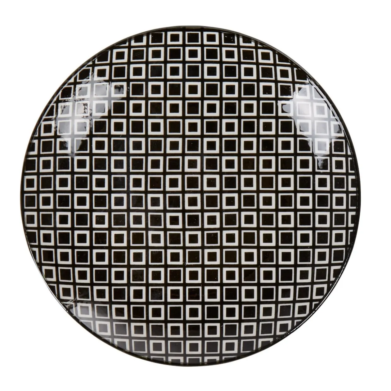 Assiette à dessert ronde blanche motif losange noir Etna