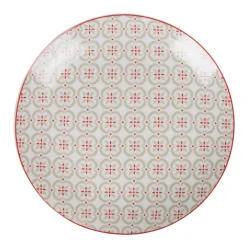 Assiette à dessert ronde campagne motif carreau de ciment rouge gris