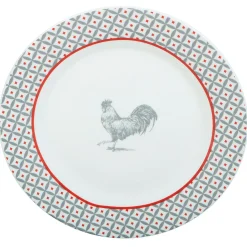 Assiette à dessert ronde design poule rebord motif triangulaire