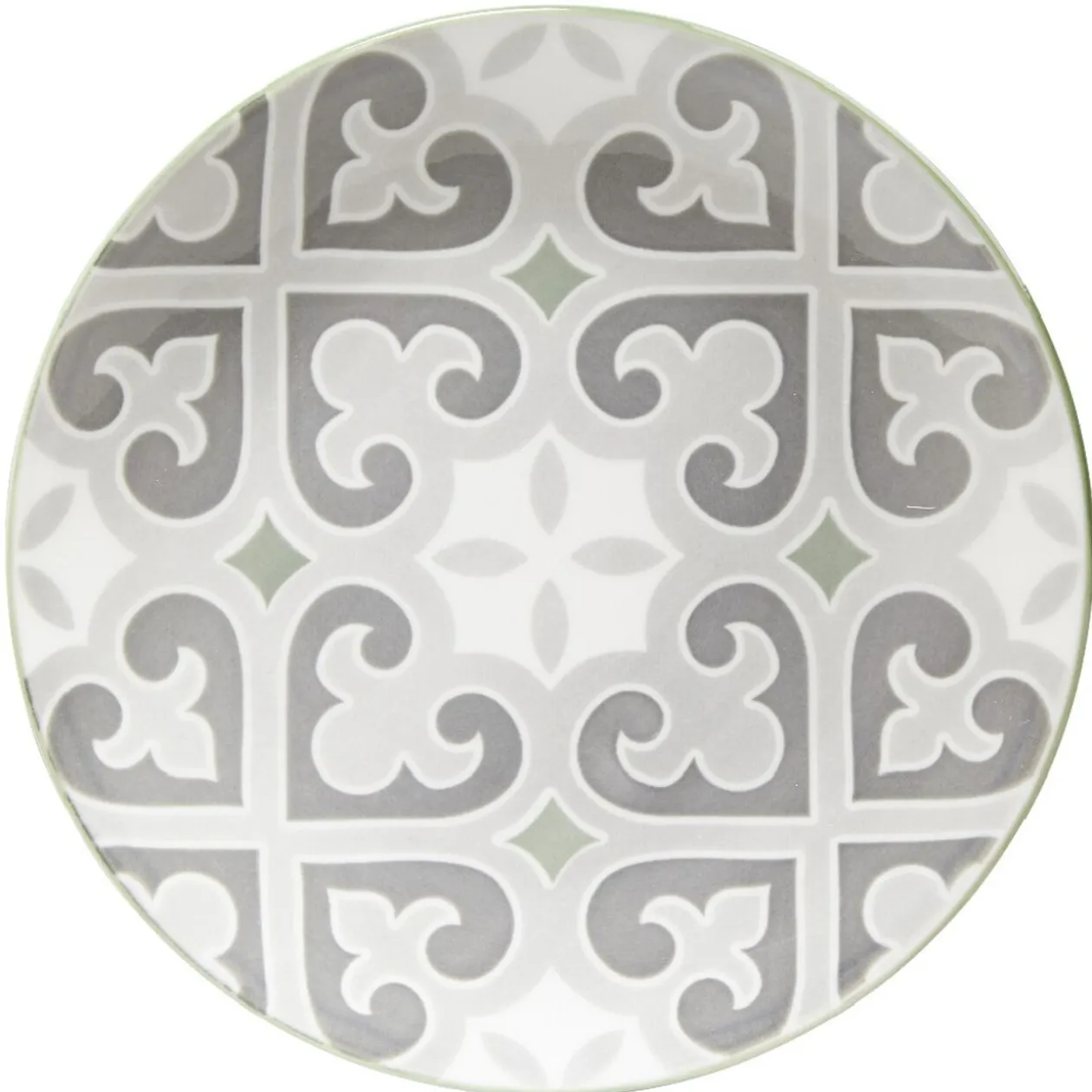 Assiette à dessert ronde motif carreau de ciment gris et blanc