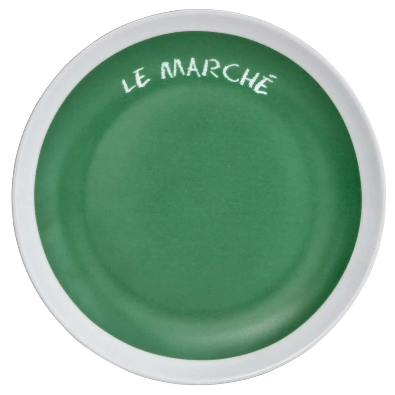 Assiette à dessert verte contour blanc inscription Le marché