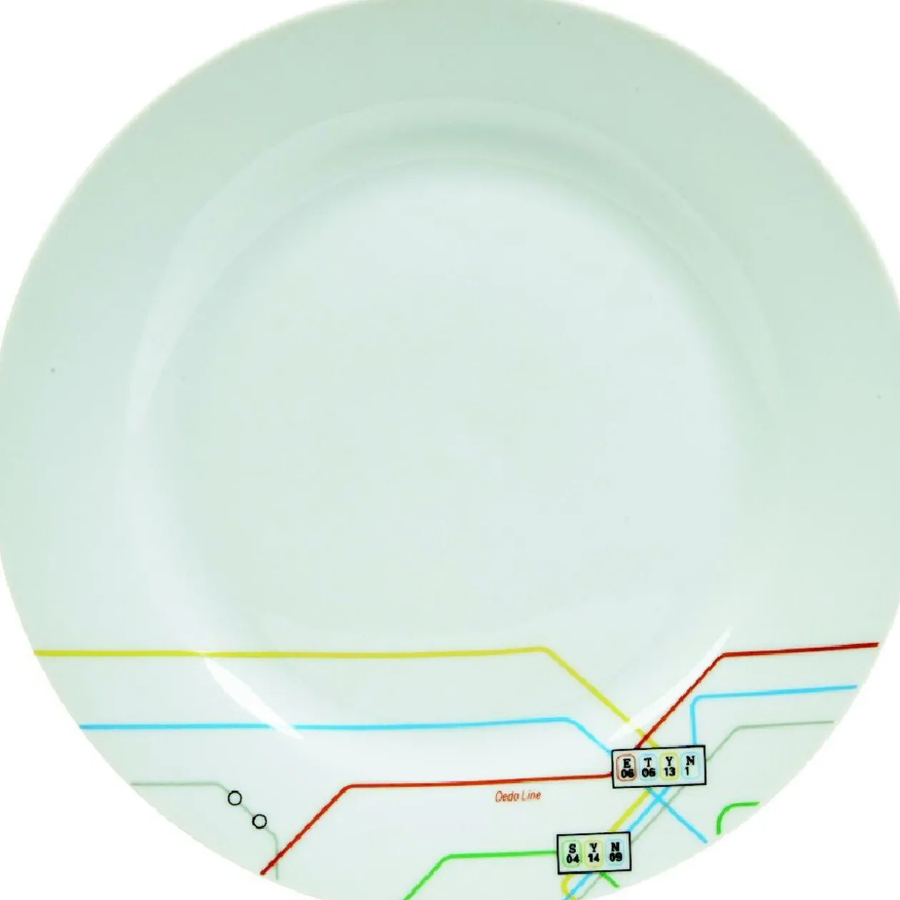 Assiette creuse blanche décor lignes multicolores