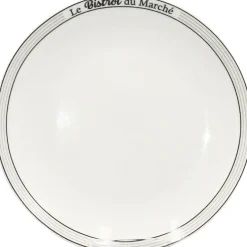 Assiette creuse rebord inscription Le Bistrot du Marché blanche