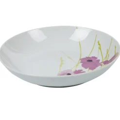 Assiette creuse ronde blanche motif pavot violet