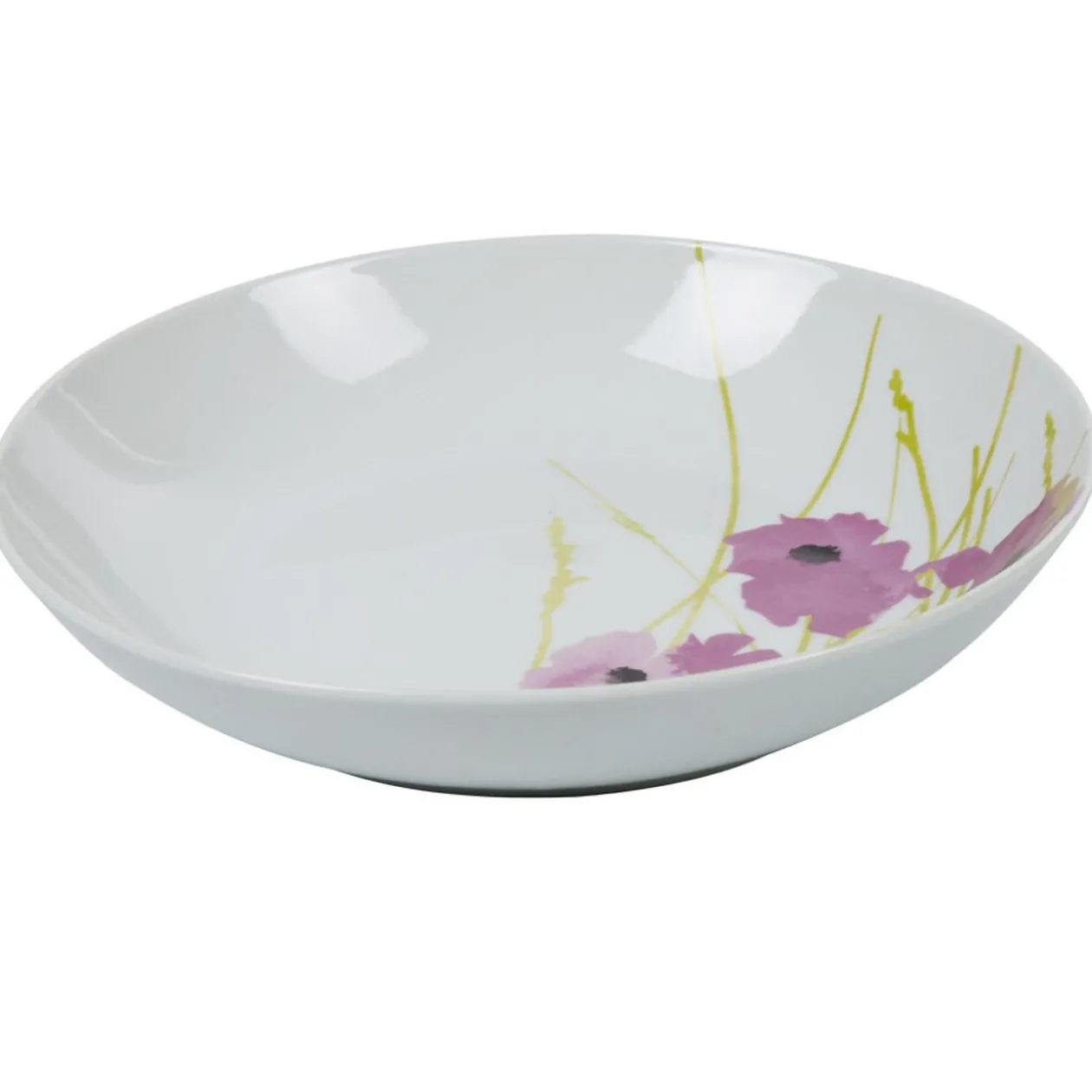 Assiette creuse ronde blanche motif pavot violet