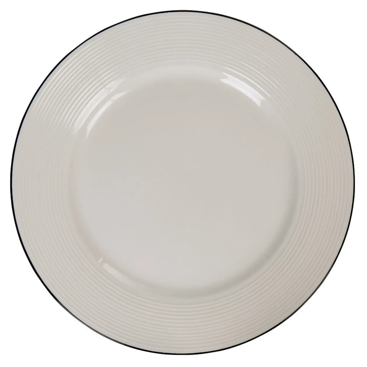 Assiette en faïence plate ronde blanche relief bord noir