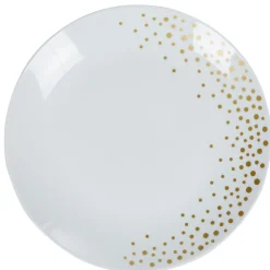 Assiette plate blanche bordure à pois doré