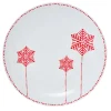 Assiette plate blanche décor flocons rouges