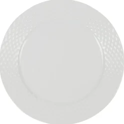 Assiette plate blanche ronde aile damassée