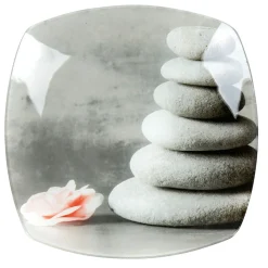 Assiette plate carrée design galets gris zen