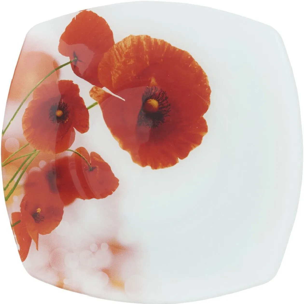 Assiette plate carrée motif coquelicot