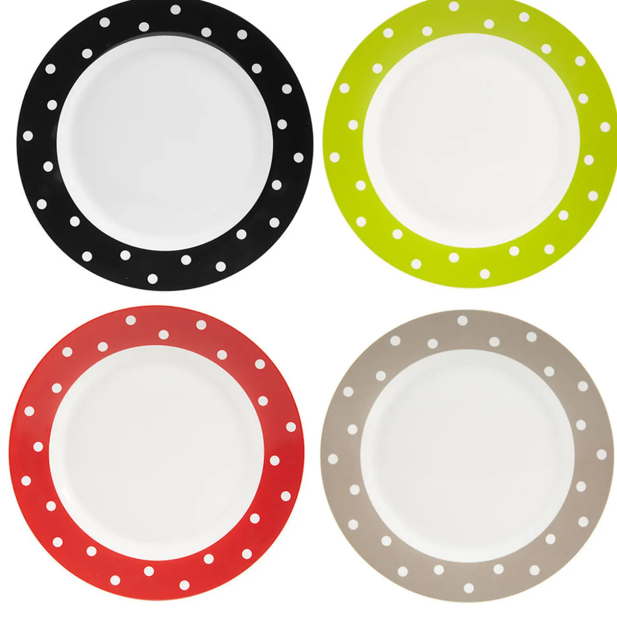 Assiette plate colorée à pois x4