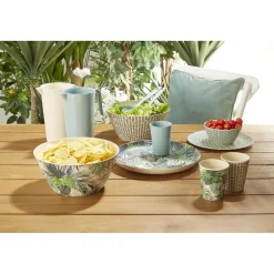 Assiette plate décor géométrique vert d'eau