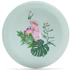 Assiette plate décor oiseau et feuille jaune ou verte