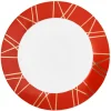Assiette plate en porcelaine rouge détail doré