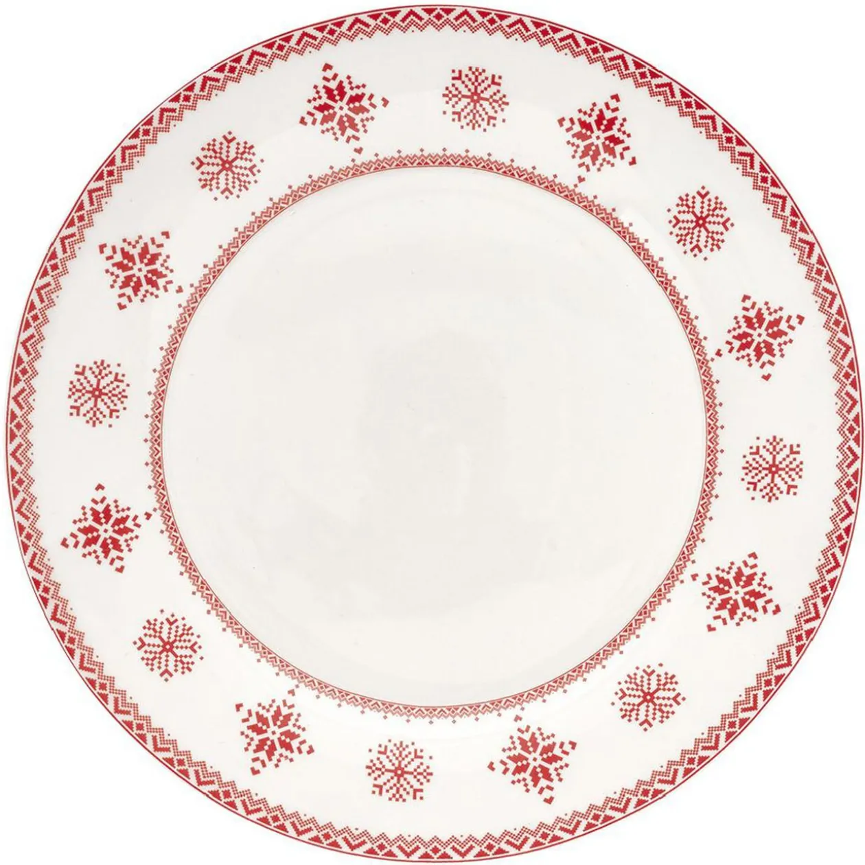 Assiette plate en porcelaine blanche motif Noël flocons rouges