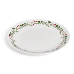 Assiette plate en porcelaine blanche motif feuillage de Noël Ø27cm