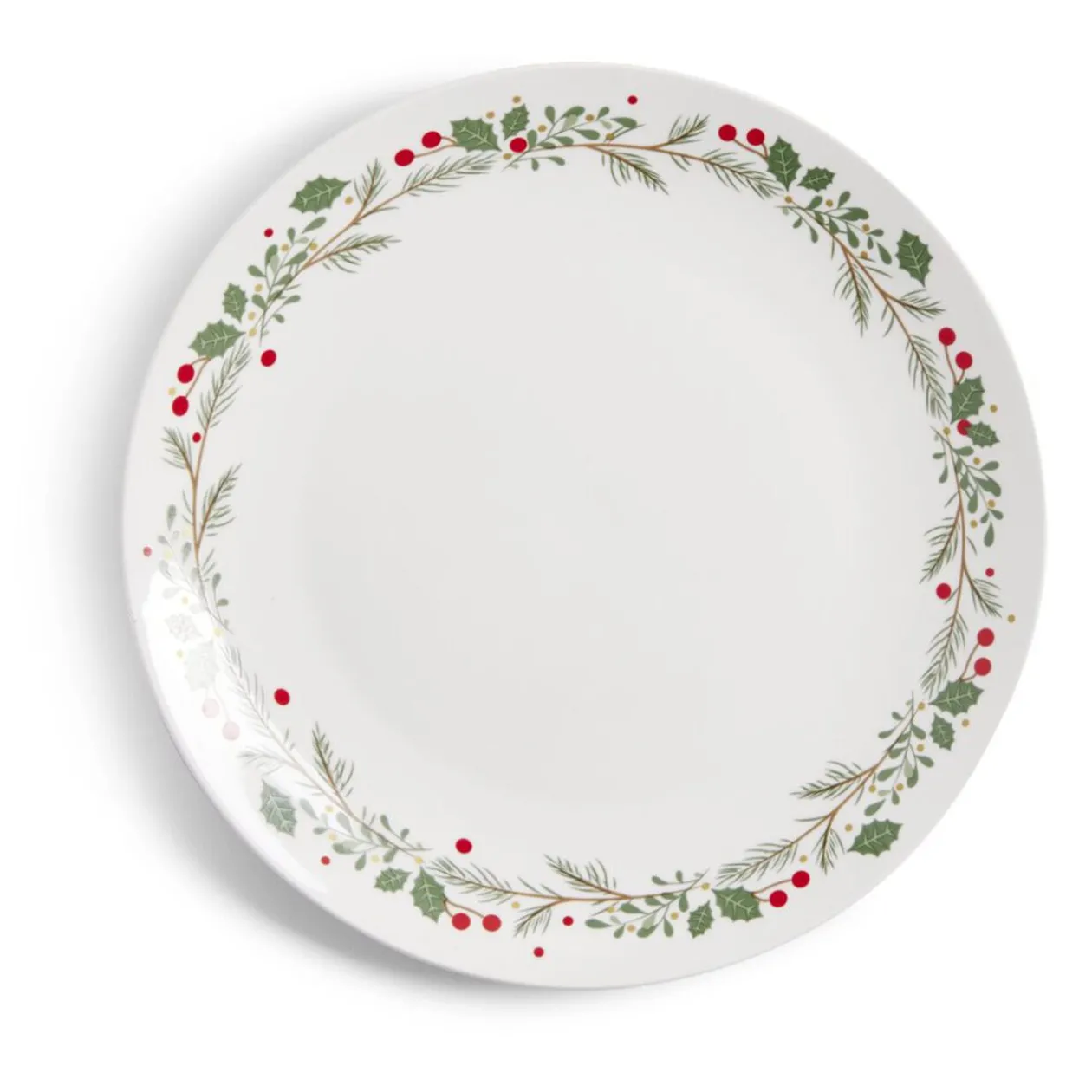 Assiette plate en porcelaine blanche motif feuillage de Noël Ø27cm