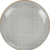 Assiette plate motif carreau de ciment gris contour jaune