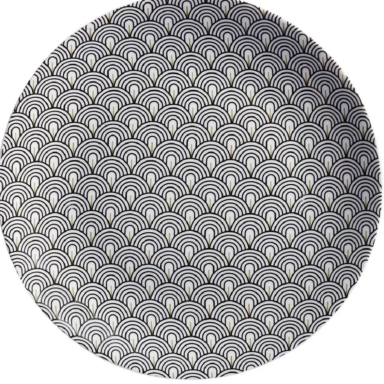 Assiette plate motif vague japonaise gris