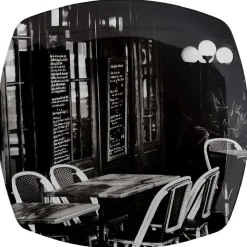 Assiette plate noire terrasse de brasserie x4