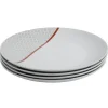 Assiette plate Oreige décor trèfles et ligne rouge x4