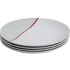 Assiette plate Oreige décor trèfles et ligne rouge x4