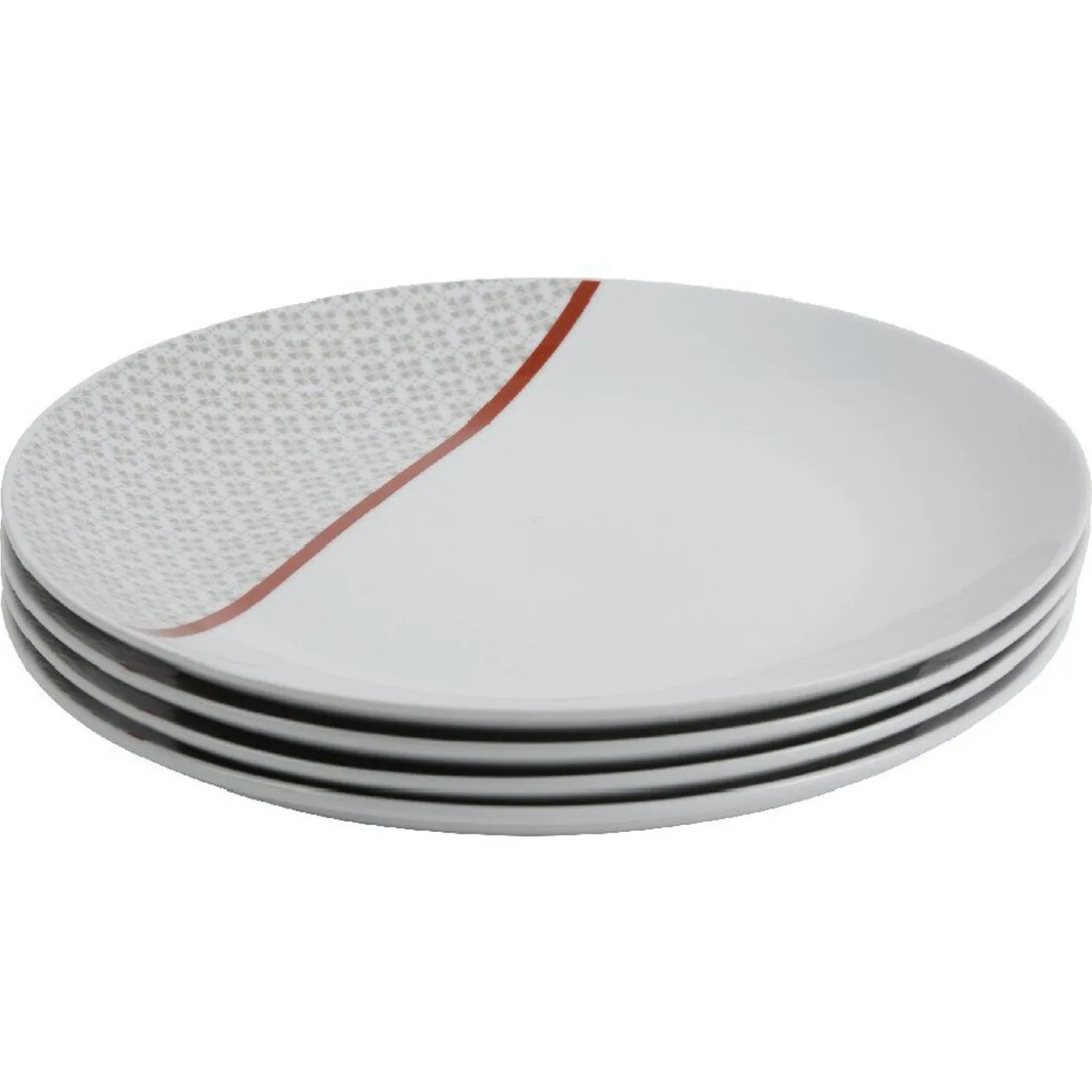 Assiette plate Oreige décor trèfles et ligne rouge x4