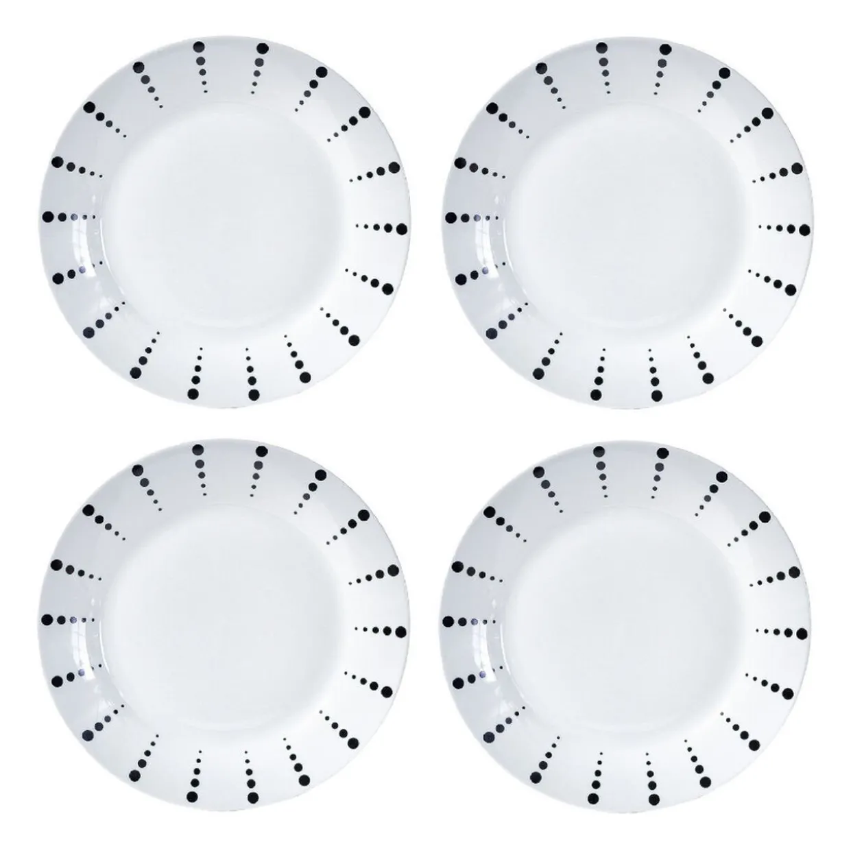 Assiette plate porcelaine blanche à pois noir x4