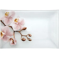 Assiette plate rectangulaire design Orchidée