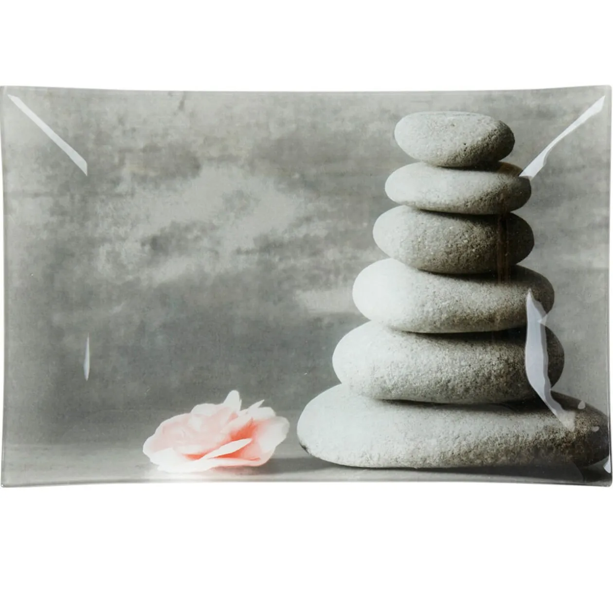 Assiette plate rectangulaire design galets gris zen