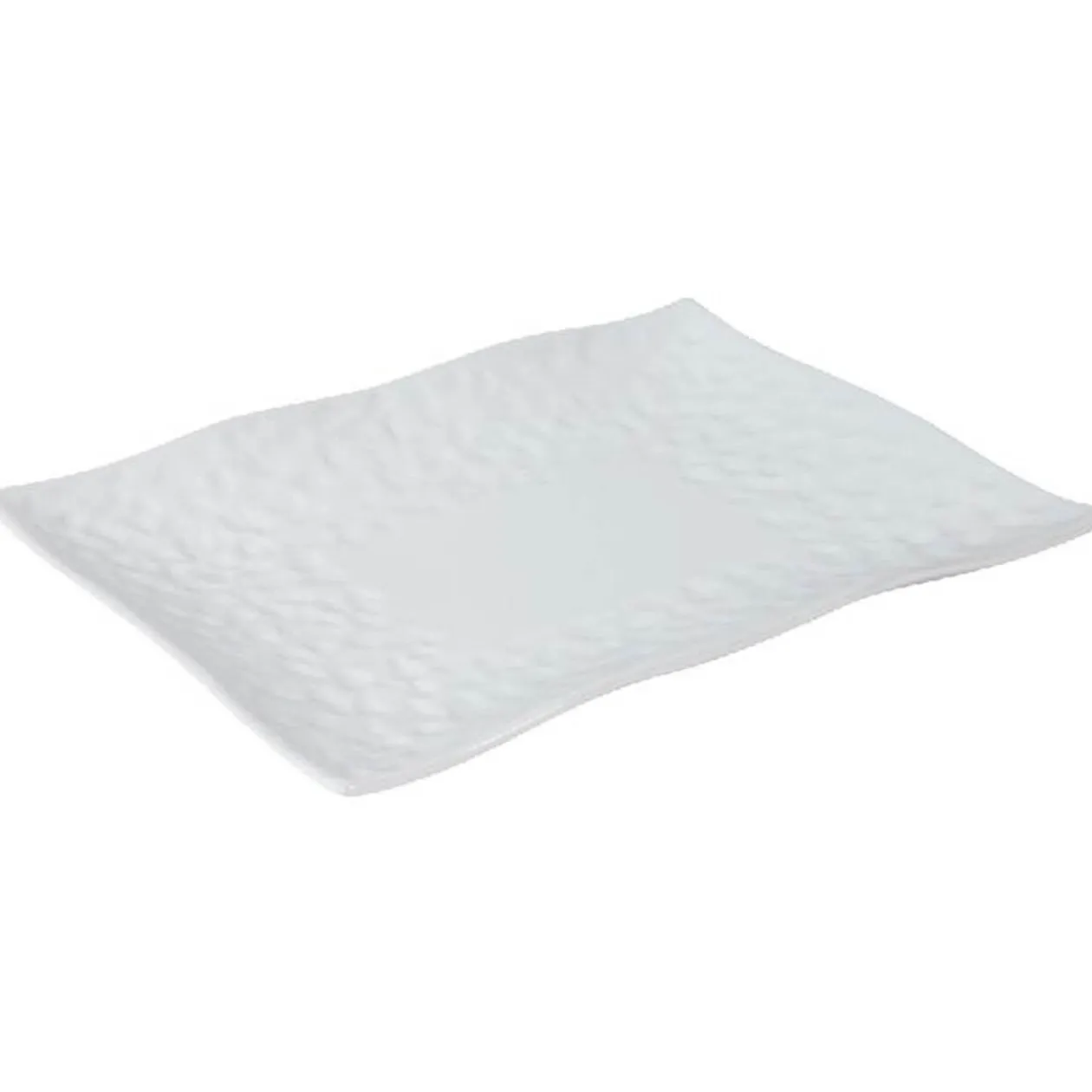 Assiette plate rectangulaire bord ondulé martelé porcelaine blanc