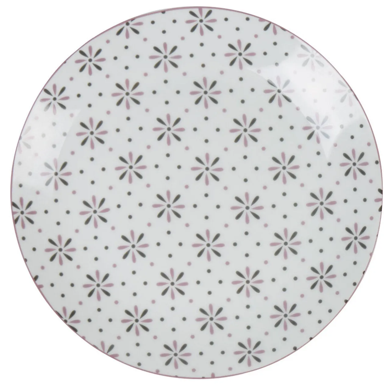 Assiette plate ronde blanche motif fleurs violettes