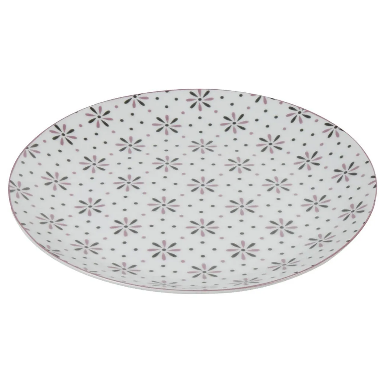 Assiette plate ronde blanche motif fleurs violettes