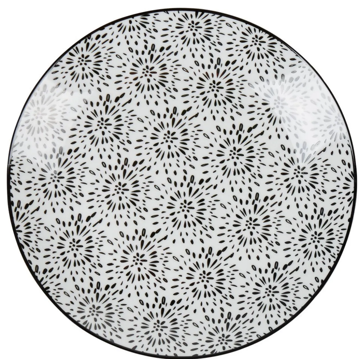 Assiette plate ronde blanche et noire Sara